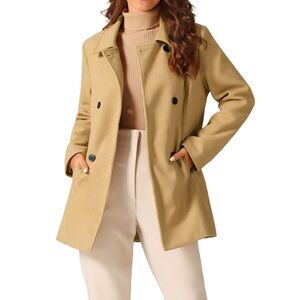 Peacoat Double Breasted Button Outerwear Winter Coat Brown
